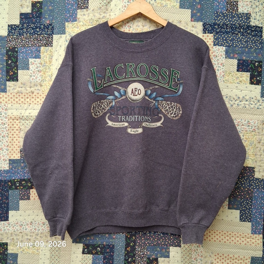 90s American Eagle Lacrosse Sporting Hazy Purple Crew Neck Sweatshirt Size Large